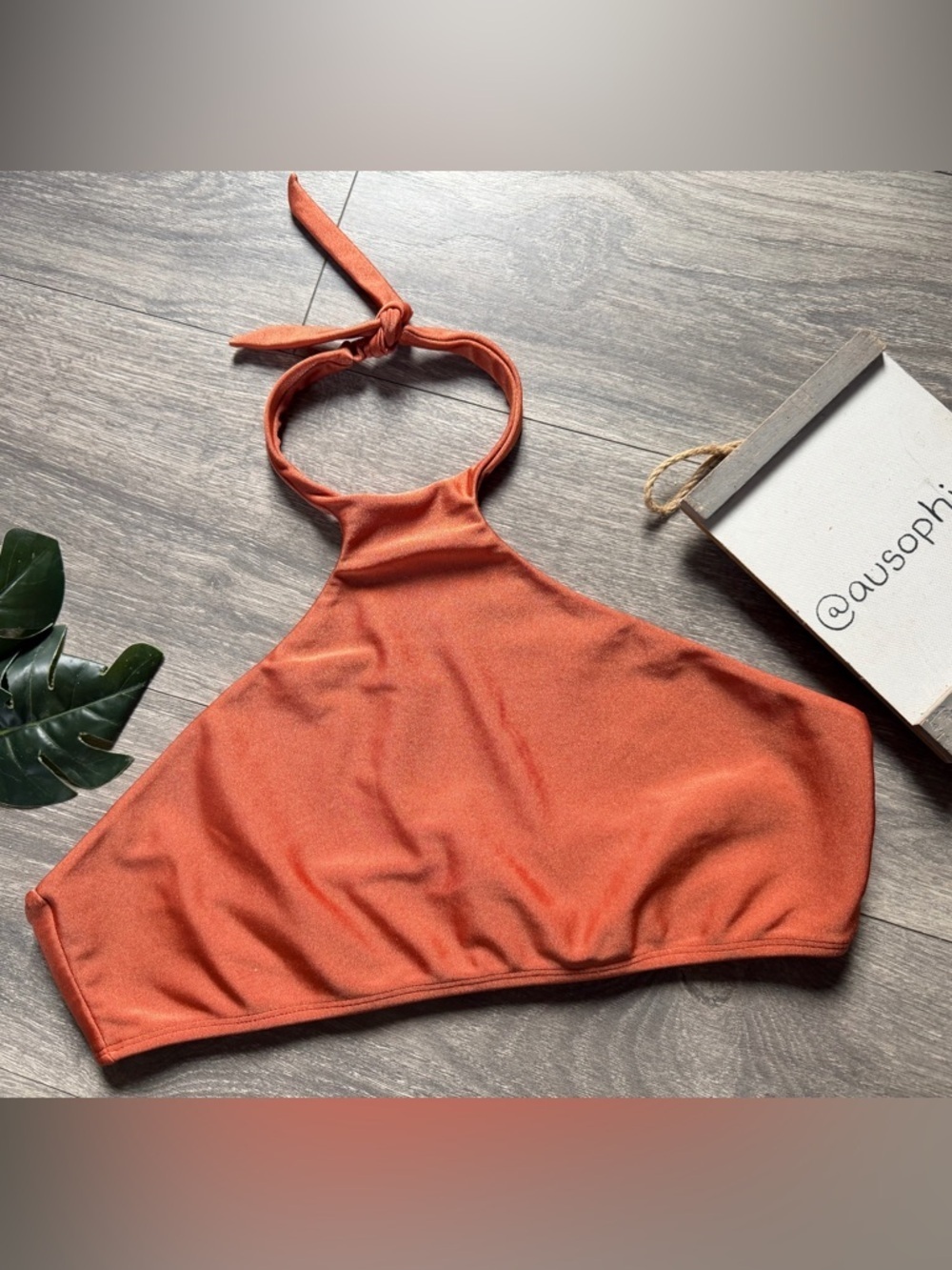 Bromelia Swimwear Shiny Rust Orange Metallic High Neck Halter Bikini Top. Size L
